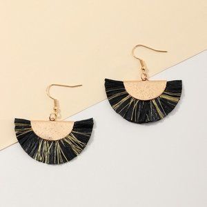 Boho Festival black gold fan tassle earrings